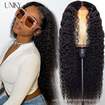 Uniky 30 Inch Kinky Curly Wigs Lace Front 13X6 Human Hair Deep Curly Human Hair Wigs Full Lace Human Hair Wig with Bangs Loose